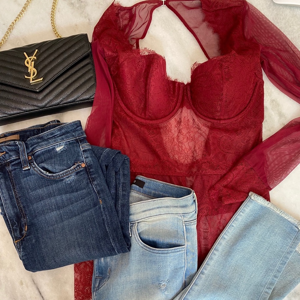 Burgundy lace body suit! Brand new!!